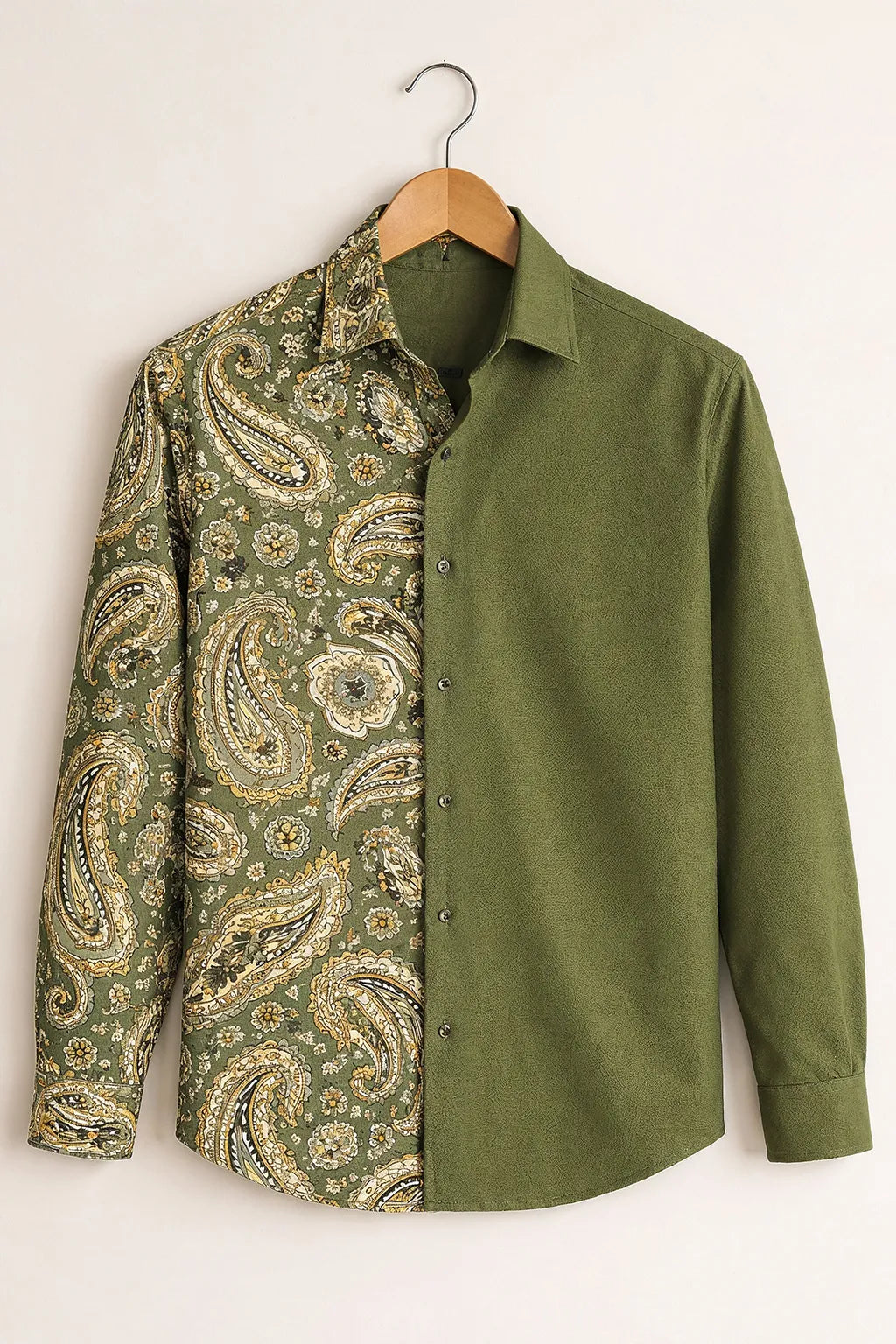 Olive Green Paisley Fusion Shirt