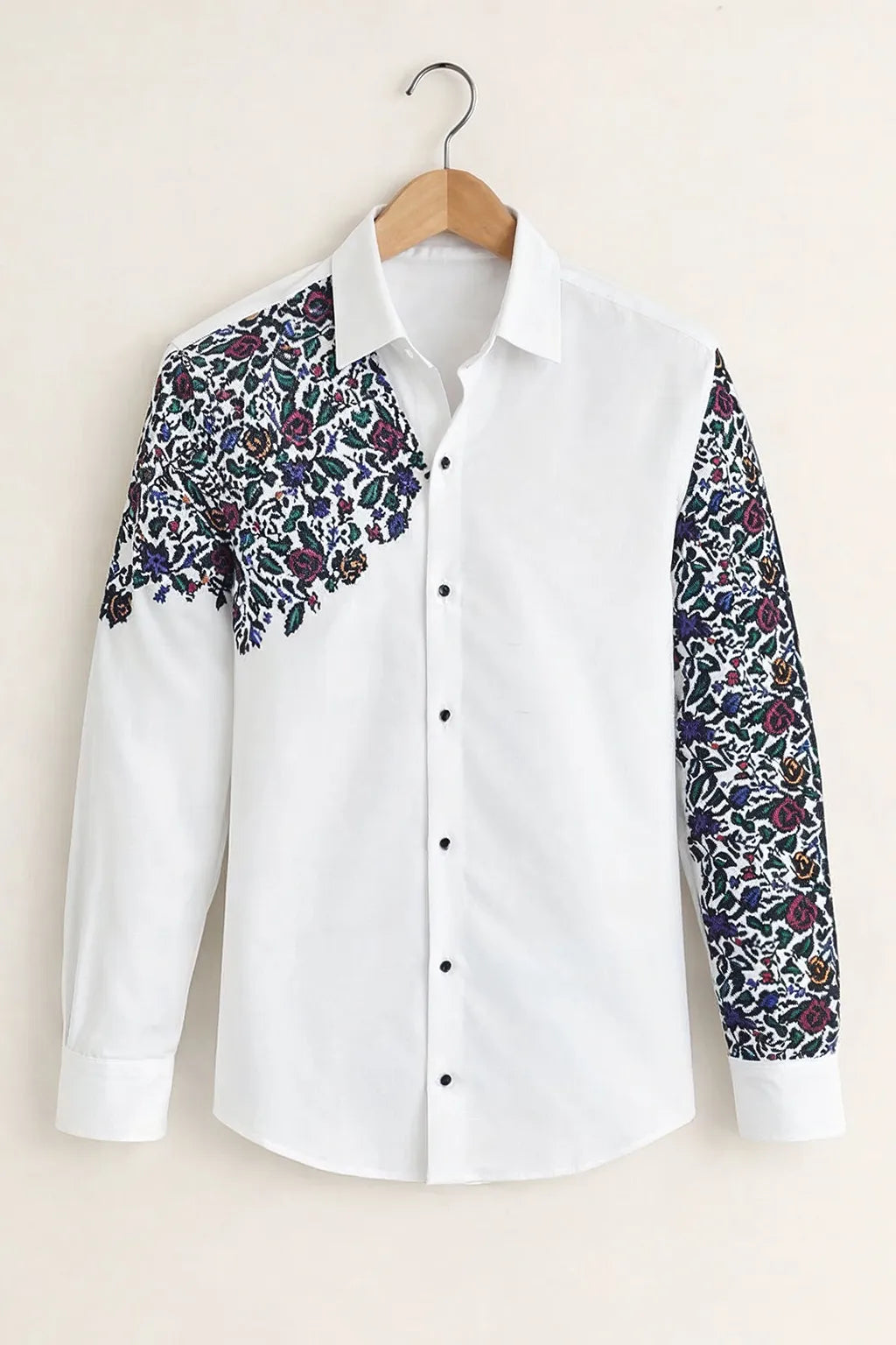 Men's White Floral Sleeve Designer shirt