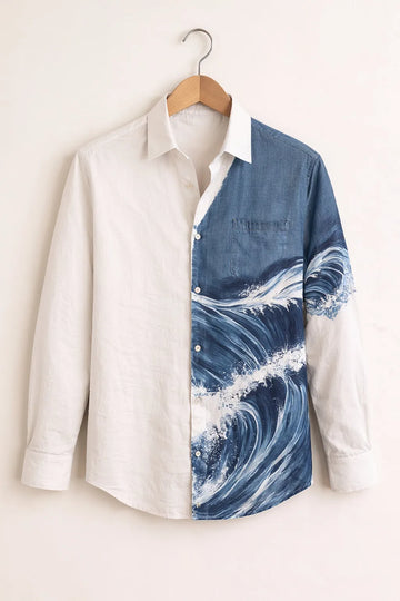 Men's Sea Wave Artistic Print Shirt