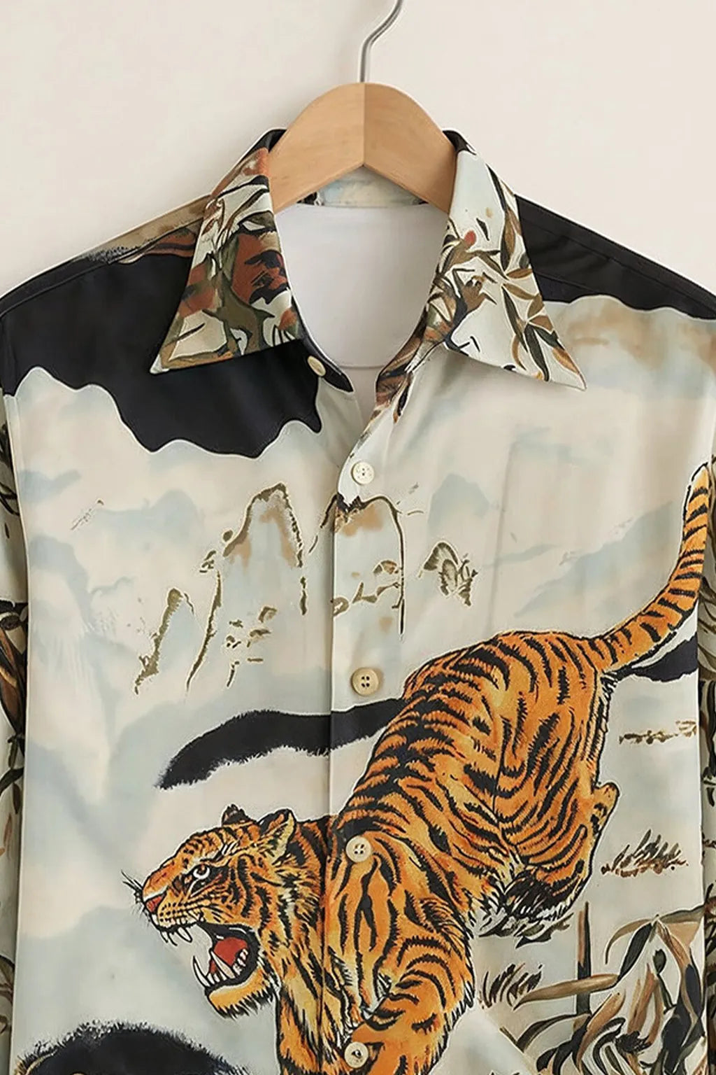 Man's Roaring Tiger Scenic Print Shirt