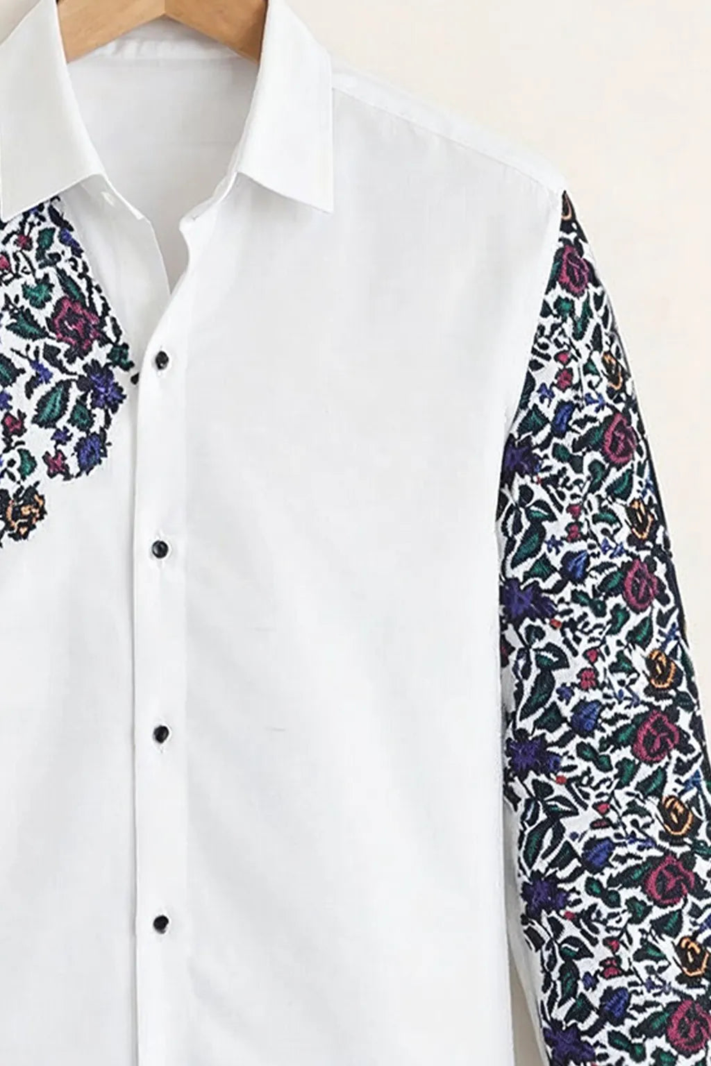 Men's White Floral Sleeve Designer shirt