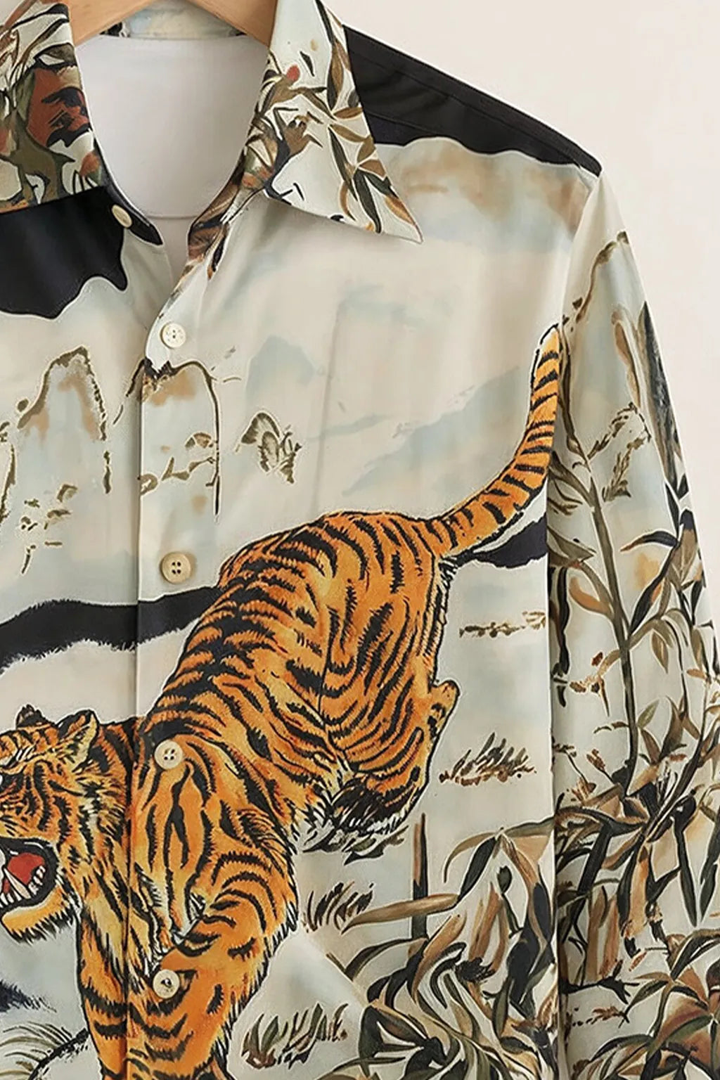 Man's Roaring Tiger Scenic Print Shirt